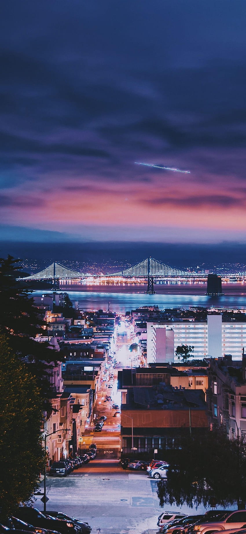San Francisco, city, night, bridge, buildings, cars, illumination, USA U ,, SF City HD phone wallpaper