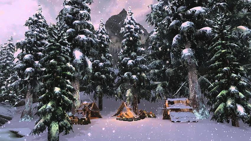 Animated - Winter Skyrim - Campfire HD wallpaper