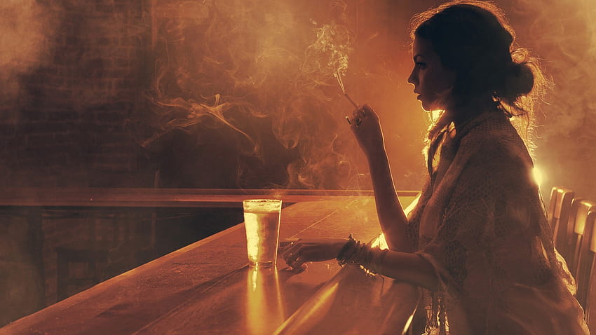 women smoking bar sepia illuminated lone woman – Art artwork, Women Smoke HD wallpaper