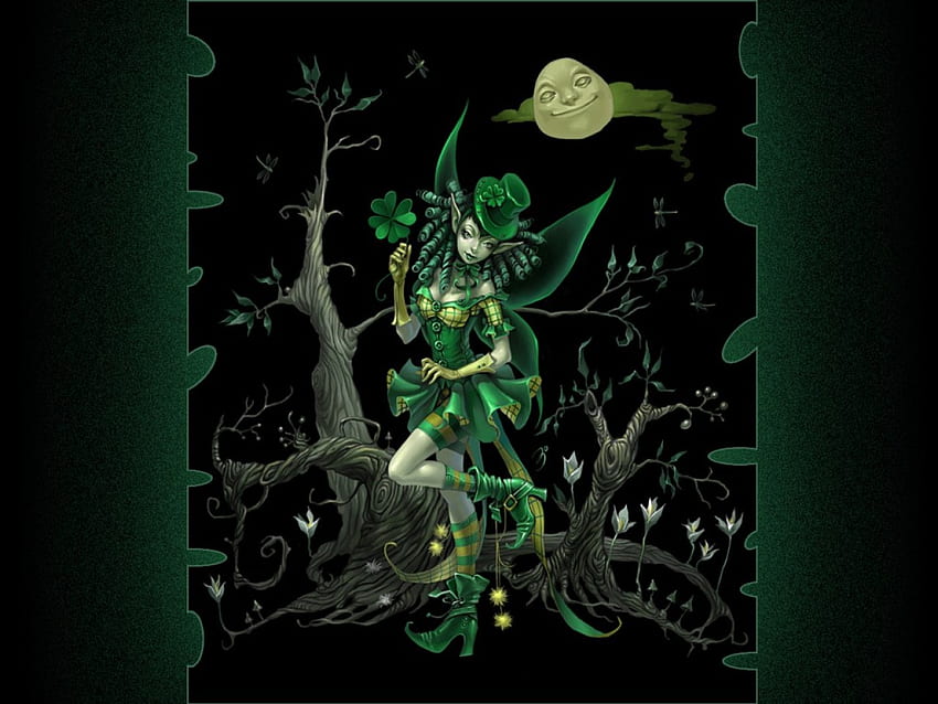 森の妖精、木、村、森、緑 高画質の壁紙