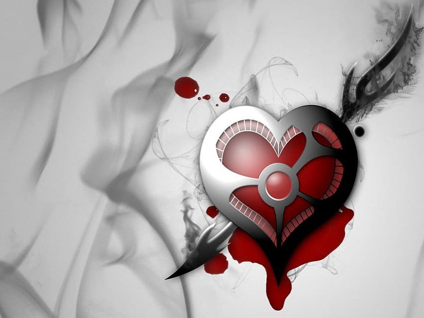 maledetto san valentino!, fumoso, dolore, 3d, astratto, pugnalato, amore, sanguinamento, rotto, metallo, cura, cuore, sangue Sfondo HD