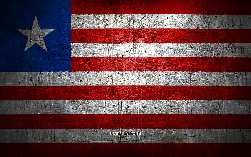 Metalowa flaga Liberii, grunge art, kraje afrykańskie, Dzień Liberii, symbole narodowe, Flaga Liberii, metalowe flagi, Flaga Liberii, Afryka, Flaga Liberii, Liberia Tapeta HD