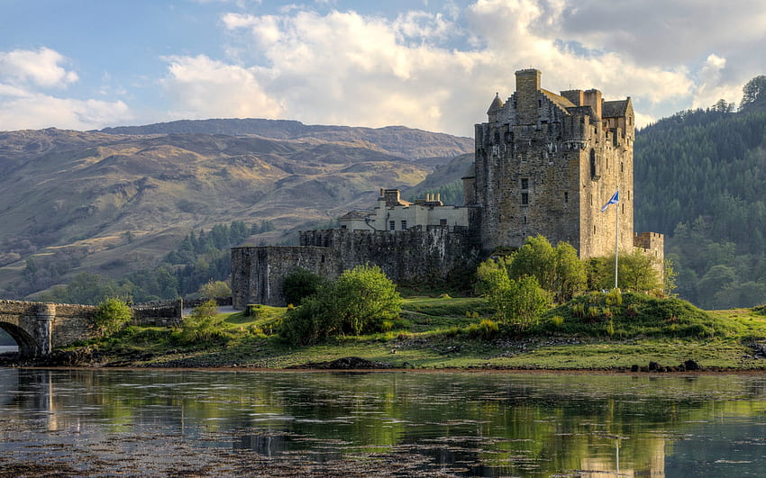 アイリーンドナン城、スコットランド、中世、城、スコットランド、水 高画質の壁紙
