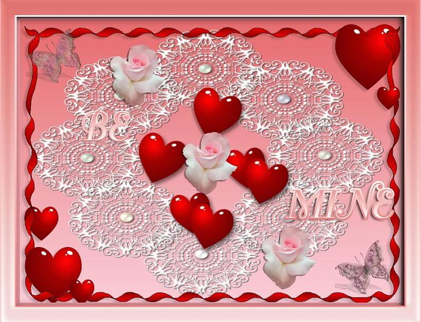 Be Mine, cuori, San Valentino, giorno, rosso Sfondo HD