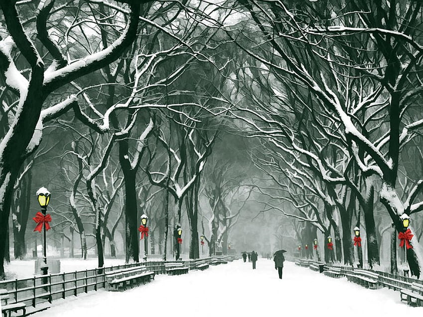 뉴욕의 겨울 정신, 겨울, 화려한, 아름다운, 뉴욕, 마법의, 눈, 크리스마스, 골목, 화려 HD 월페이퍼