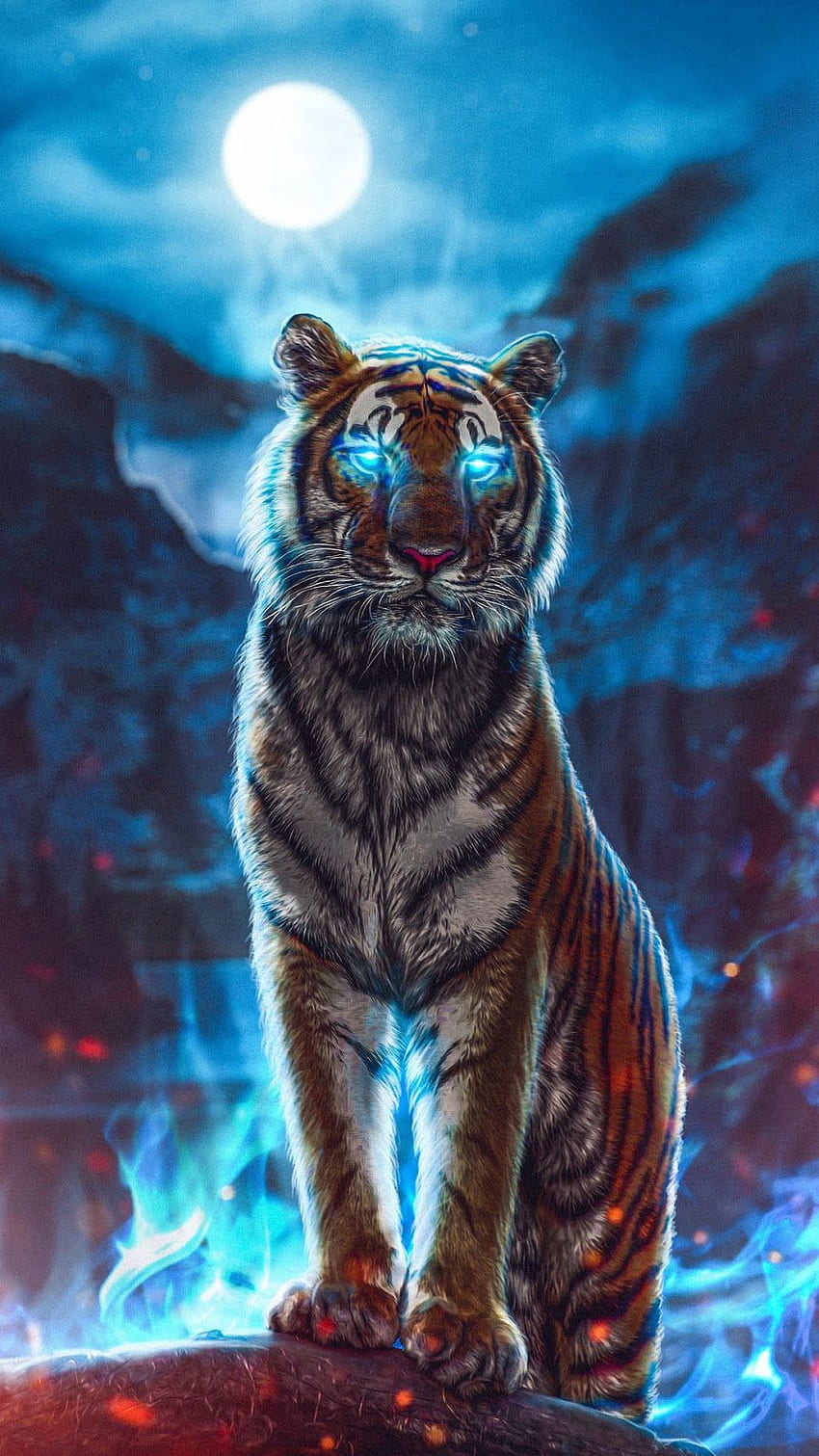 Огнен тигър, леден тигър HD тапет за телефон