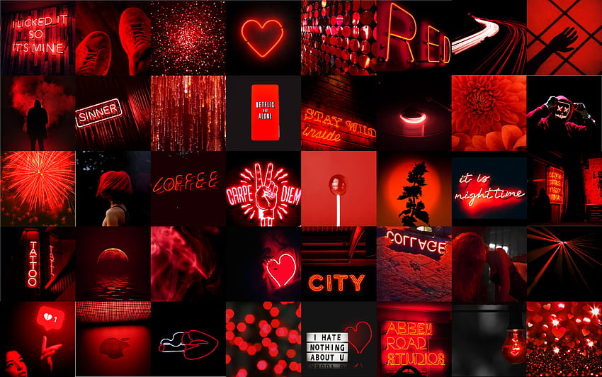 Dunkelrotes Neon-Wand-Collage-Kit. Etsy. Dunkelrot, lila iPhone, süßes Tumblr, neonrote Ästhetik HD-Hintergrundbild