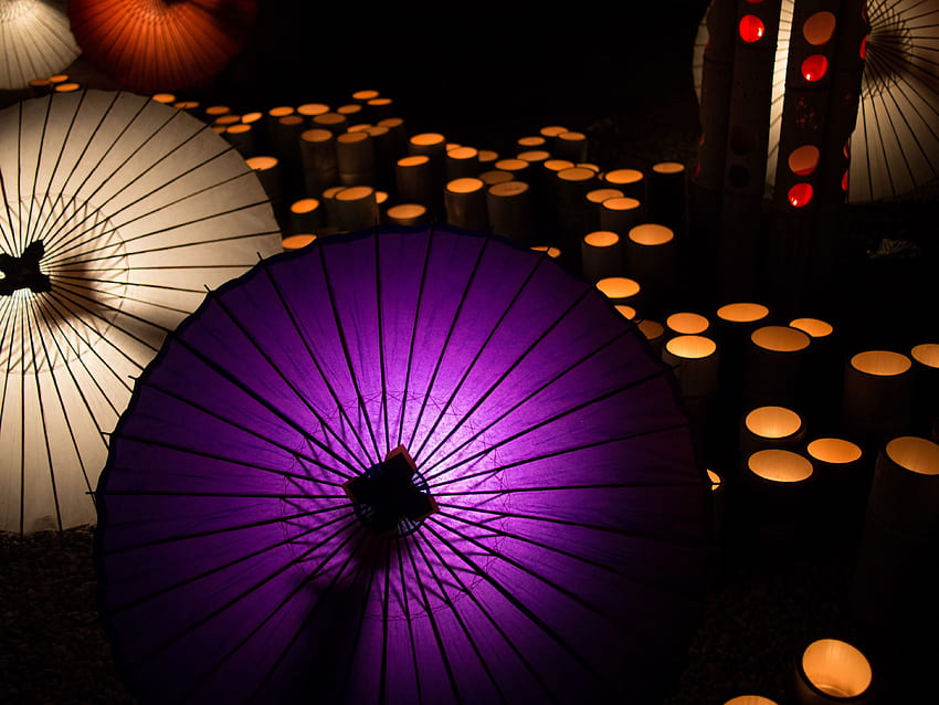 lanternes en papier, parapluies japonais Fond d'écran HD
