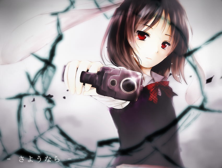 อะนิเมะ Anime Girls ตัวละครดั้งเดิม Red Eyes Crying Gun Broken Glass - Resolution: วอลล์เปเปอร์ HD