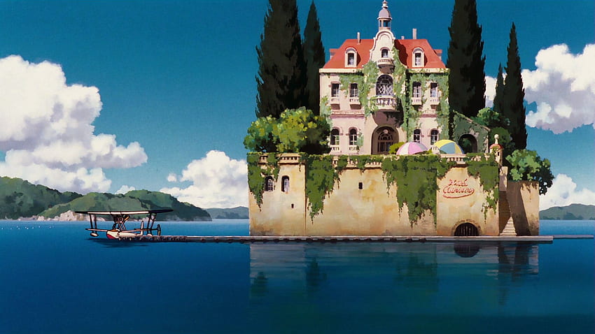 Anime Studio Ghibli Paesaggio Casa Acqua Castello Dimore Mare Barca Isola Porco Rosso - Risoluzione: Sfondo HD