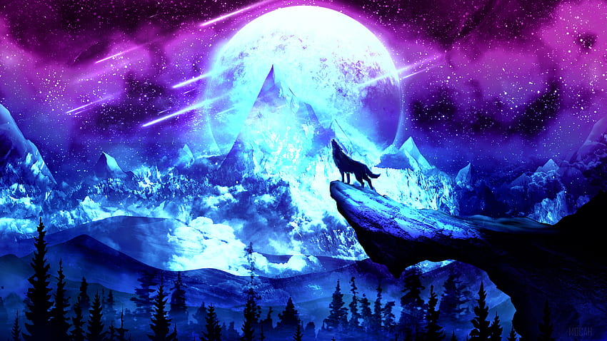 Full, Moon, Wolf, Howling, Digital Art, Animals . Mocah HD wallpaper