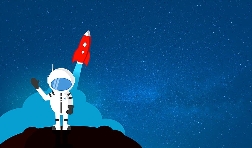 : 작별 인사를 하는 만화 우주 비행사 - Copyspace 포함 HD 월페이퍼