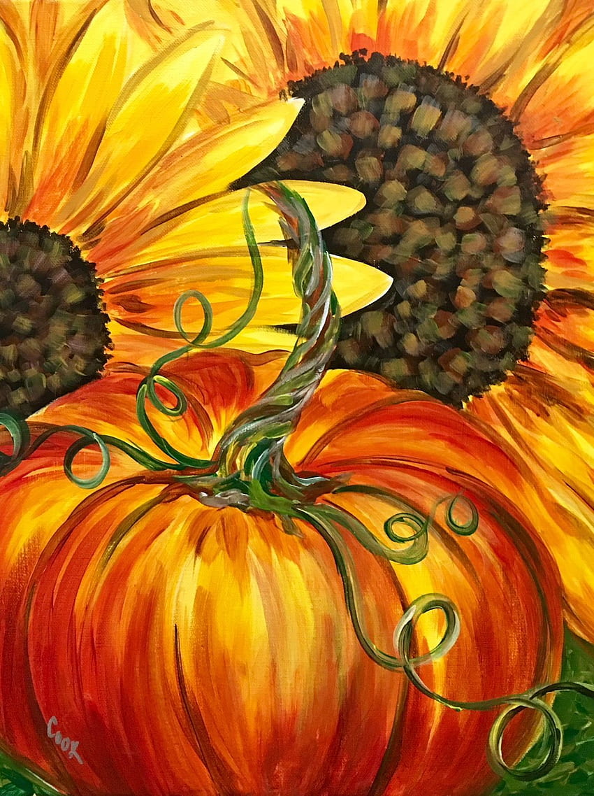 Sunflower Harvest and a Pumpkin Live special YouTube tutorial October 14 3:pm. Be there or be square.. Fall canvas painting, Autumn art, Halloween painting HD phone wallpaper