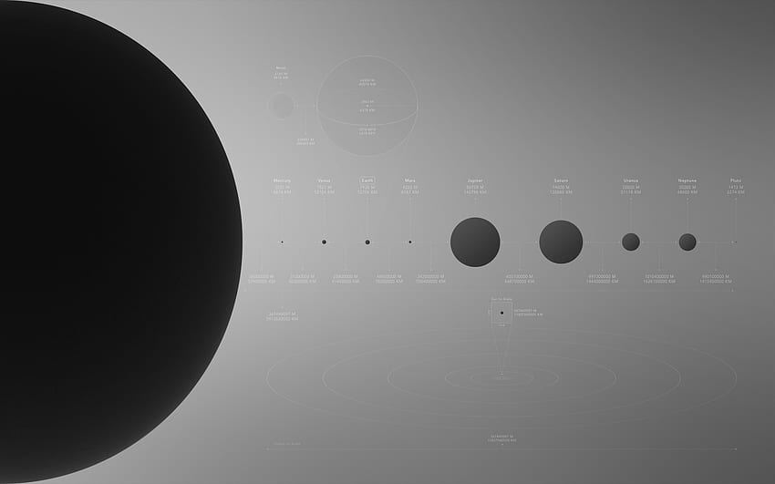 Minimalistic Solar System in black and white: HD wallpaper