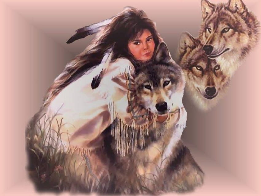 girl half indian and wolves
