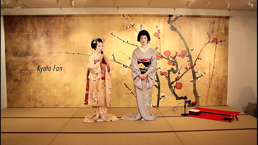 Fragen stellen an echte Geisha in Kyoto, Japan mit Untertiteln, japanische Geisha-Mädchen-Kunst HD-Hintergrundbild