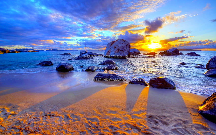island sunset caribbean sea british virgin HD wallpaper