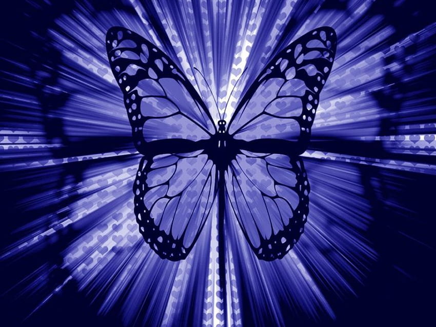 Поразително синьо, синьо, сърца, пеперуда HD тапет