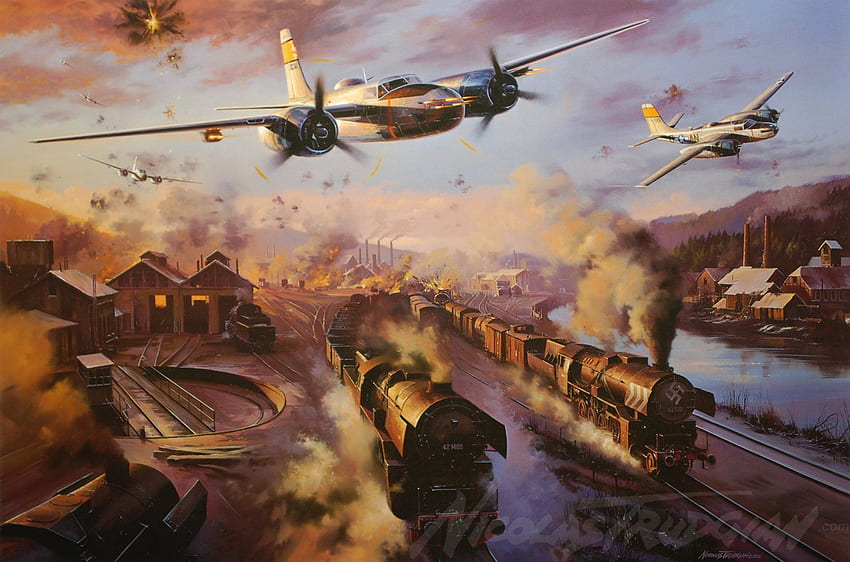 A 26 Invader Invader A 26 Attack Bomber Ww2 Painting Aircraft Art.-Nr HD-Hintergrundbild