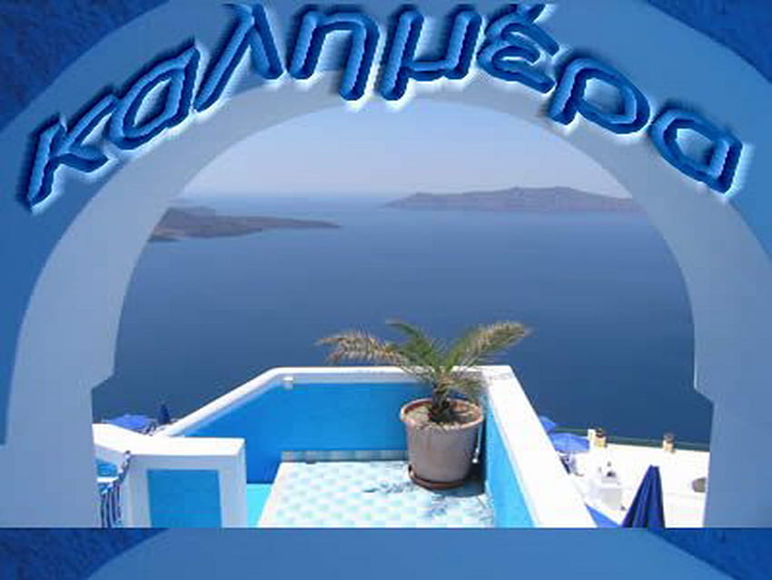 Санторини, синьо, море, остров, гърция HD тапет
