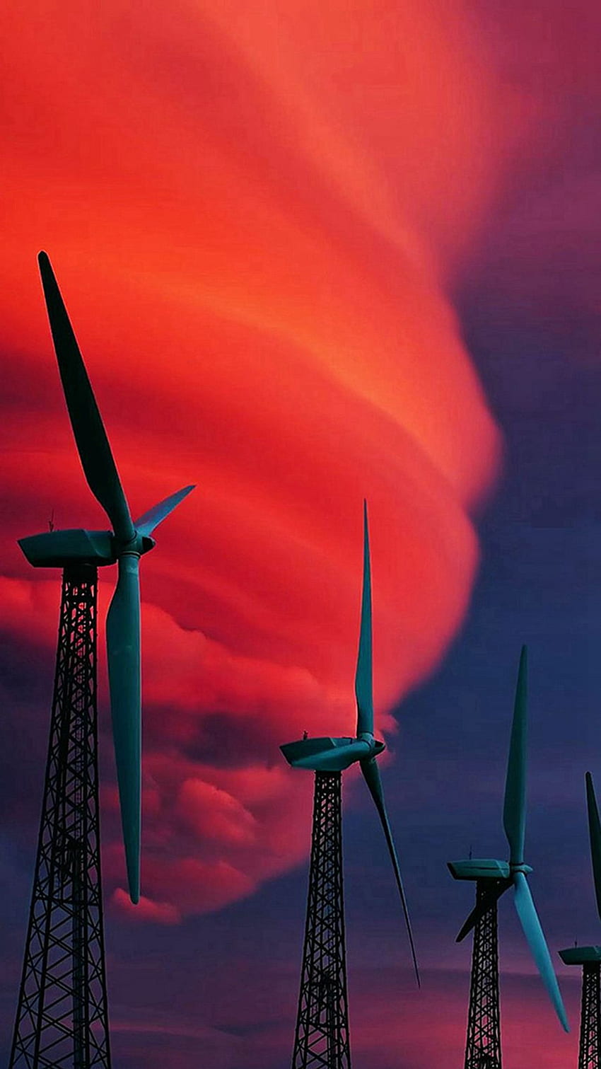 Wind Turbines Red Clouds iPhone 8 HD phone wallpaper