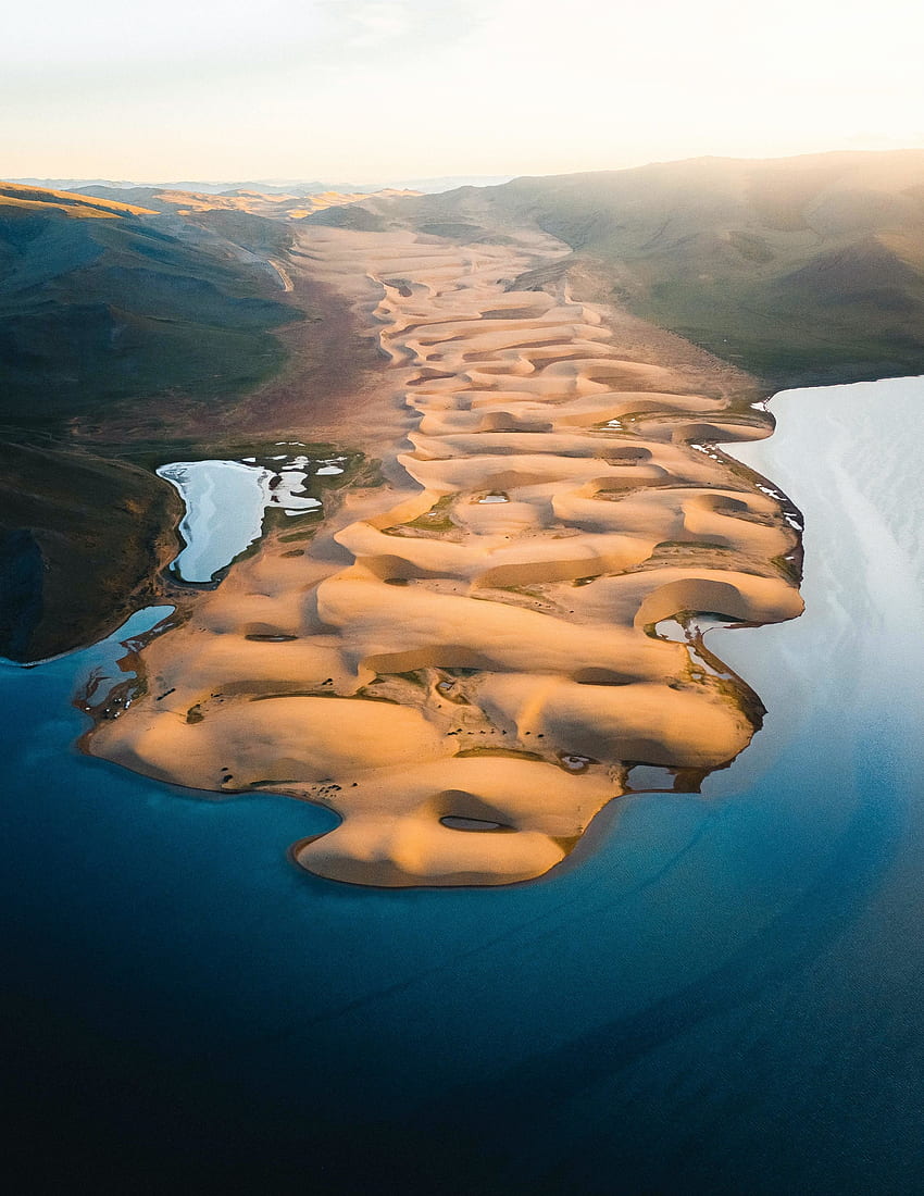 Desert, coast, coastal sand, aerial shot HD phone wallpaper