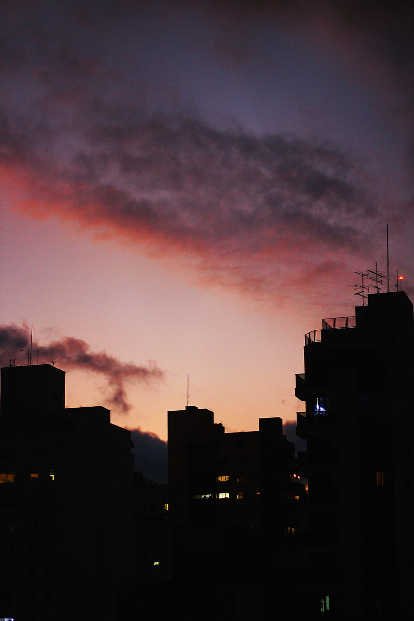 Sonnenuntergang, Stadt, Gebäude, dunkel, Silhouette HD-Handy-Hintergrundbild