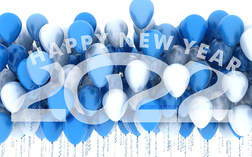 2022 transparent digits, , Happy New Year 2022, blue realistic balloons, 2022 concepts, 2022 new year, 2022 on blue background, 2022 year digits, 2022 year numbers HD wallpaper