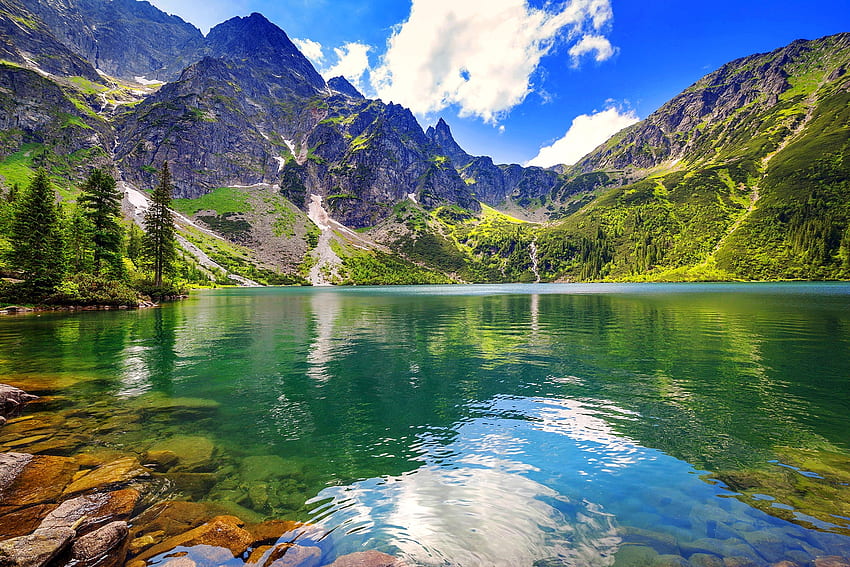 Tatra mountains, tranquility, mirror, Tatras, hills, landscape, beautiful, Poland, serenity, mountain, lake, reflection, sky HD wallpaper