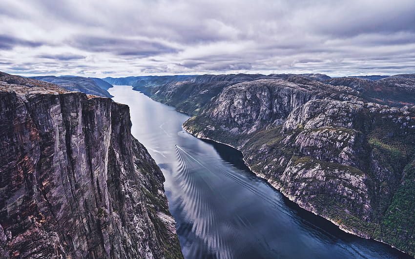 Kiragg, beautiful nature, mountains, fjord, cloudy weather, Kjerag, Rogaland county, Norway, R, Europe HD wallpaper