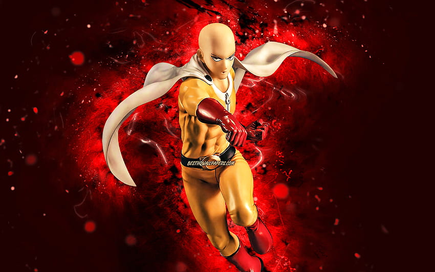 Saitama, , rote Neonlichter, One Punch Man, Protagonist, Hagemanto, One-Punch Man, Onepunchman, Saitama One Punch Man HD-Hintergrundbild