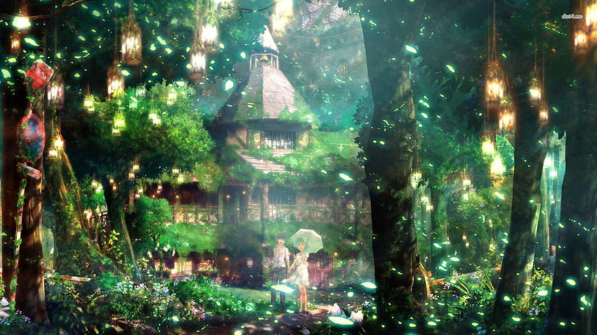 Fundo de floresta de anime, desenho de floresta papel de parede HD