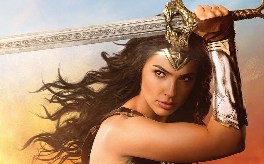 Wonder Woman, sword, diana, poster, girl, actress, woman, comics, movie, Gal Gadot HD wallpaper