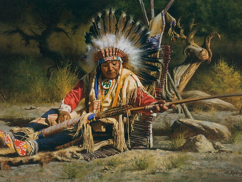 native american , tribal chief, mythology, painting, art, tribe HD wallpaper