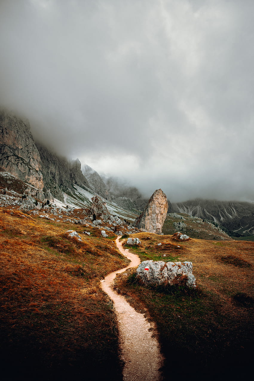 natureza, pedras, montanhas, nuvens, estrada, caminho, trilha Papel de parede de celular HD