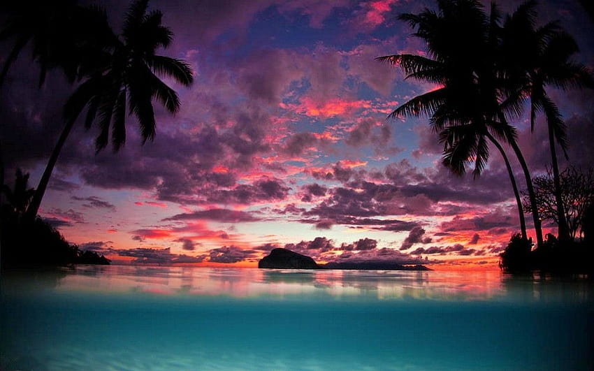 за Tropical Island Sunset (Страница 7), Purple Tropical Sunset Beach HD тапет