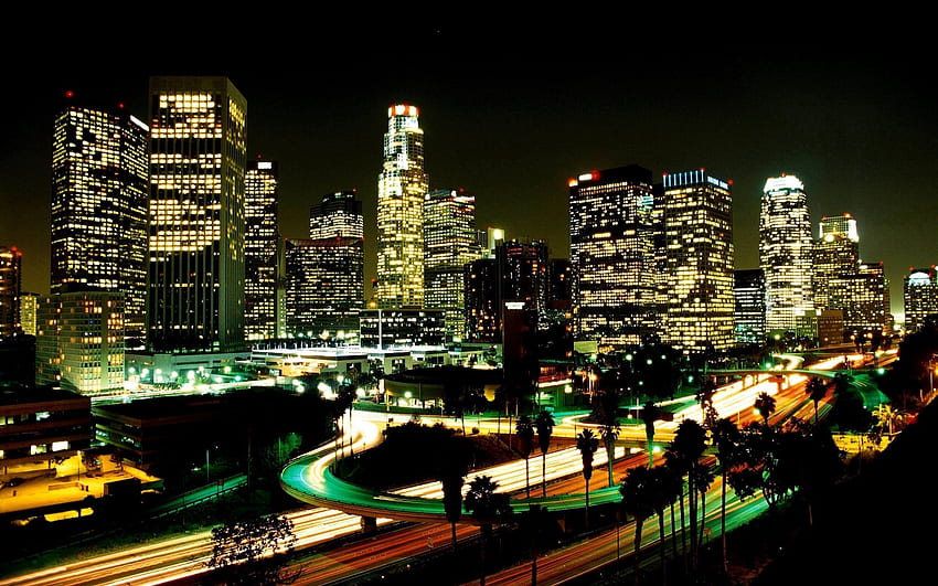Città, notte, città, grattacieli, strada, Los Angeles Sfondo HD