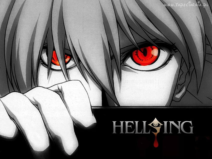 Risk a look, red eyes, anime, vampire, hellsing HD wallpaper