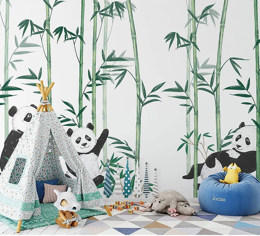 8d Cartoon Panda bambou sticker mural pour salon TV fond 3D salle d'étude chambre papier peint Home Decor. . -AliExpress Fond d'écran HD