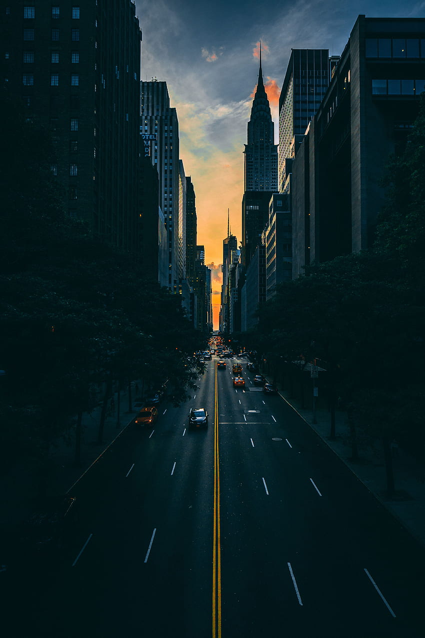 Städte, Straße, Bewegung, Verkehr, Wolkenkratzer, New York, Manhattan HD-Handy-Hintergrundbild