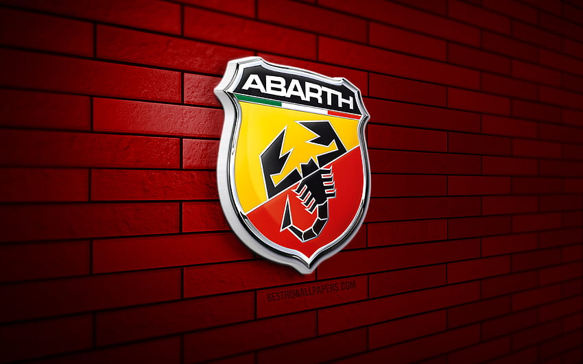 Abarth 3D-Logo, , rote Ziegelwand, kreativ, Automarken, Abarth-Logo, 3D-Kunst, Abarth HD-Hintergrundbild