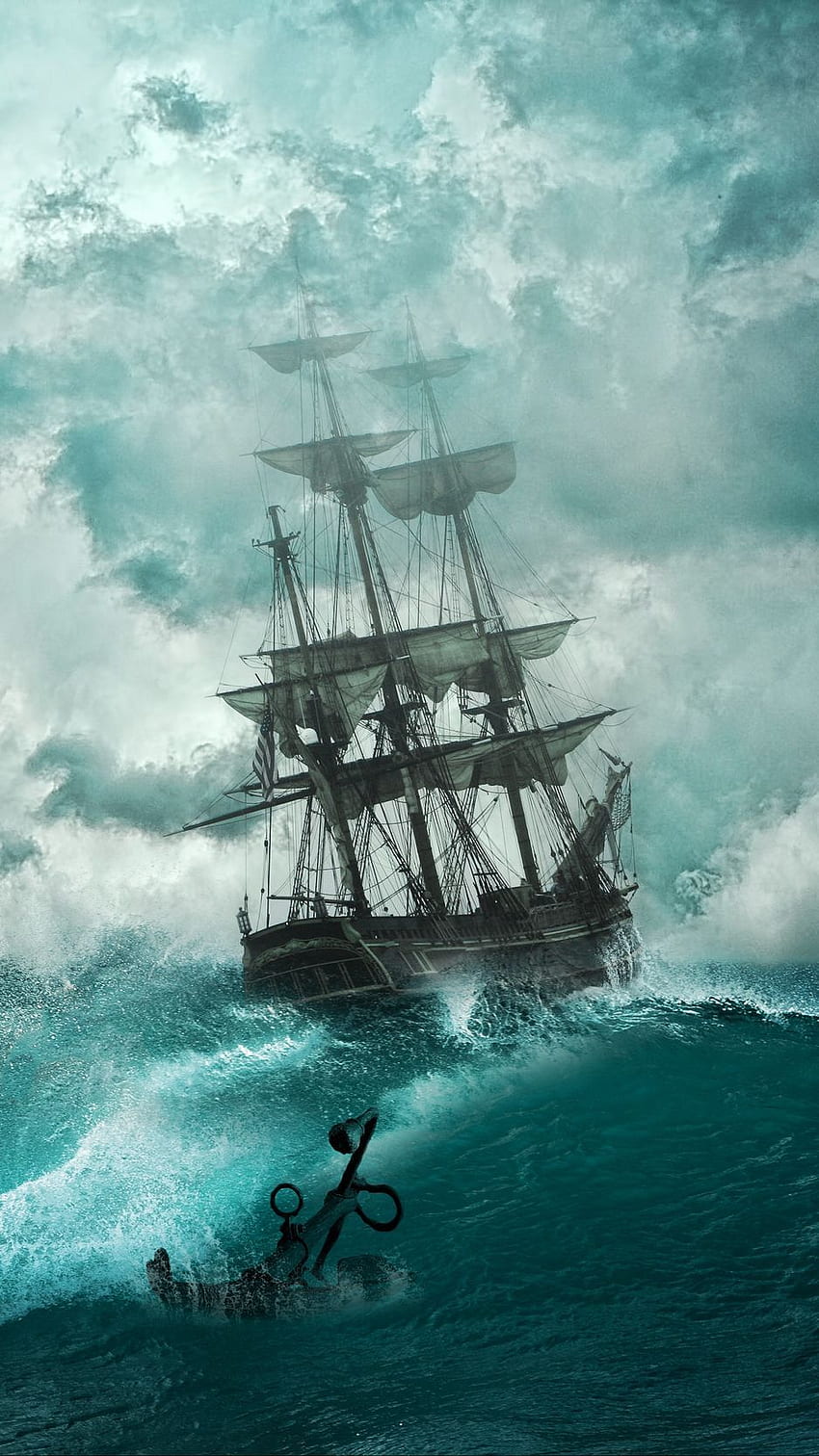 statek, burza, fale, kotwica, chmiel Tapeta na telefon HD