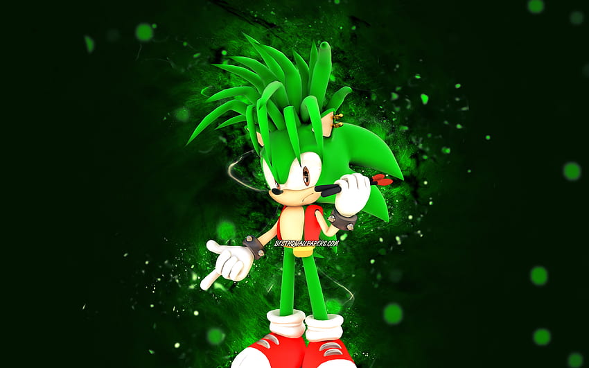 Manic the Hedgehog, , luces de neón verdes, Sonic Underground, Green Sonic, creativo, Manic the Hedgehog fondo de pantalla