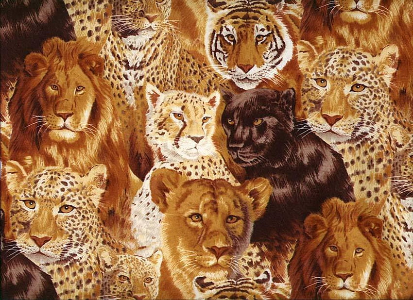 大きな猫、ヒョウ、抽象、パンサー、トラ、ライオン、コラージュ 高画質の壁紙
