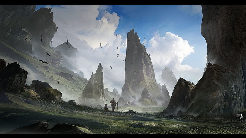 Titel Lonely Traveler Fantasy Landscape - Fantasy Landscape Concept - - HD-Hintergrundbild
