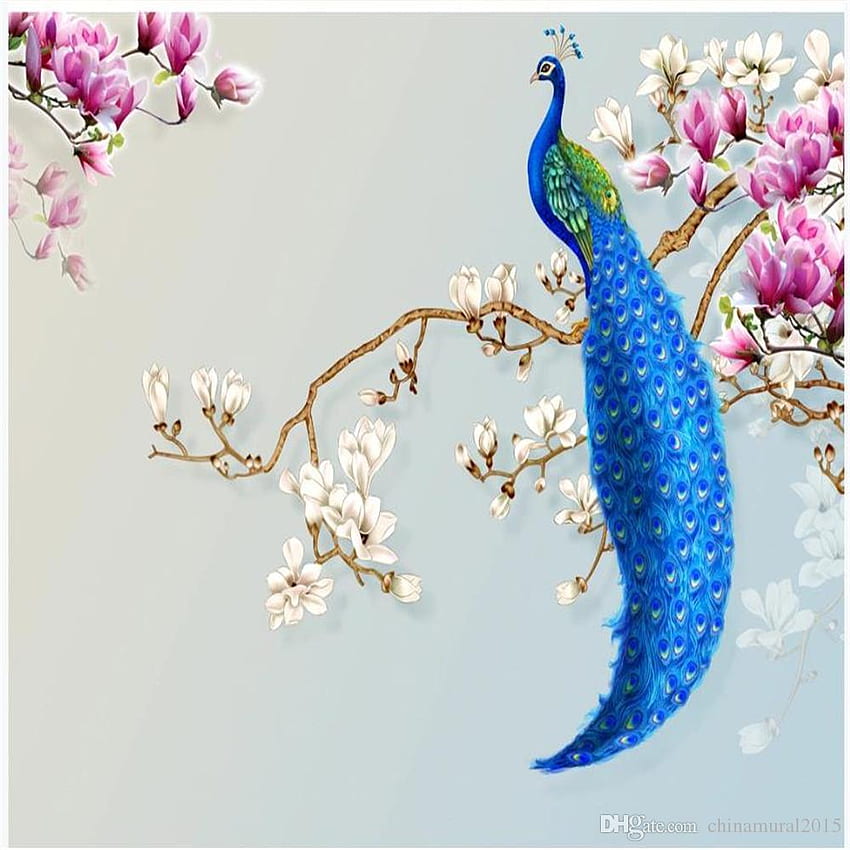 Красива природа, нов китайски стил, ръчно рисувани цветя и птици, фонова стена с магнолия от Chinamural2015, $13,79, китайска птица HD тапет за телефон