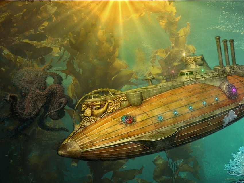 submarine the nautilus 20000 leagues under the sea jules verne . Steampunk , Steampunk artwork, Ocean art HD wallpaper