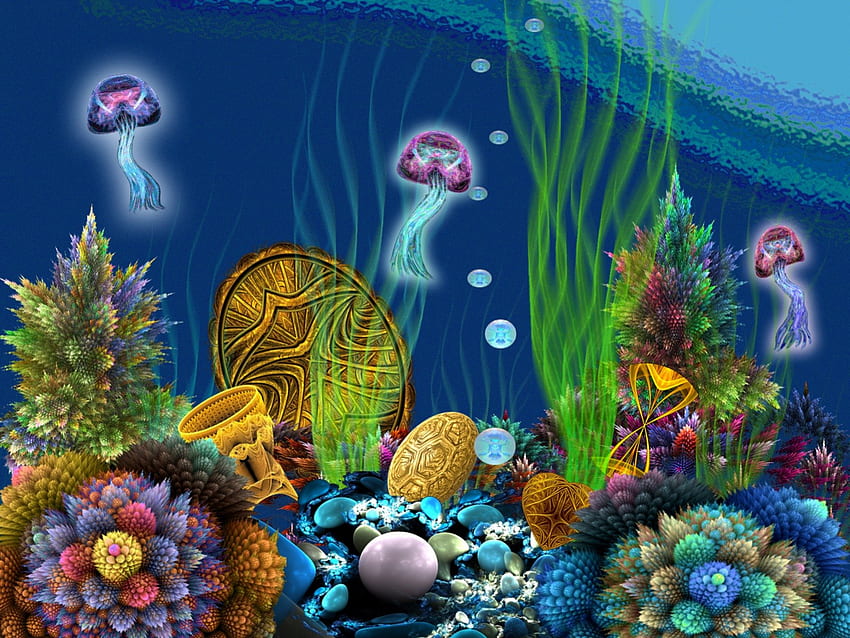 ✰Ценни морски ресурси✰, медуза, цветове, морски, прекрасен, Вълча лапа, WTC, магически, 3D, сладък, корал, потънал, фрактали, великолепен, розов граф, красив, колажи, прекрасен, шик, цветен, фрактално изкуство, артфакти, сладко, дигитално изкуство, водорасли, ресурси, абстрактно, невероятно, ценно, златно, магия, красиво, великолепно, фонове, съкровище, хоп, любов, готино, мехурчета, великолепие, GIMP HD тапет
