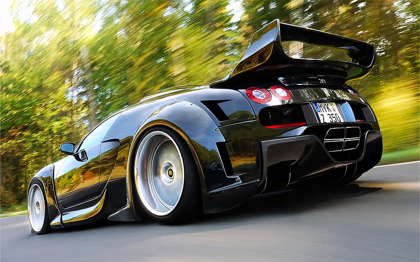 Mobil Bugatti Veyron Kendaraan Supercar Mobil Hitam Tembakan Sudut Rendah Wallpaper HD