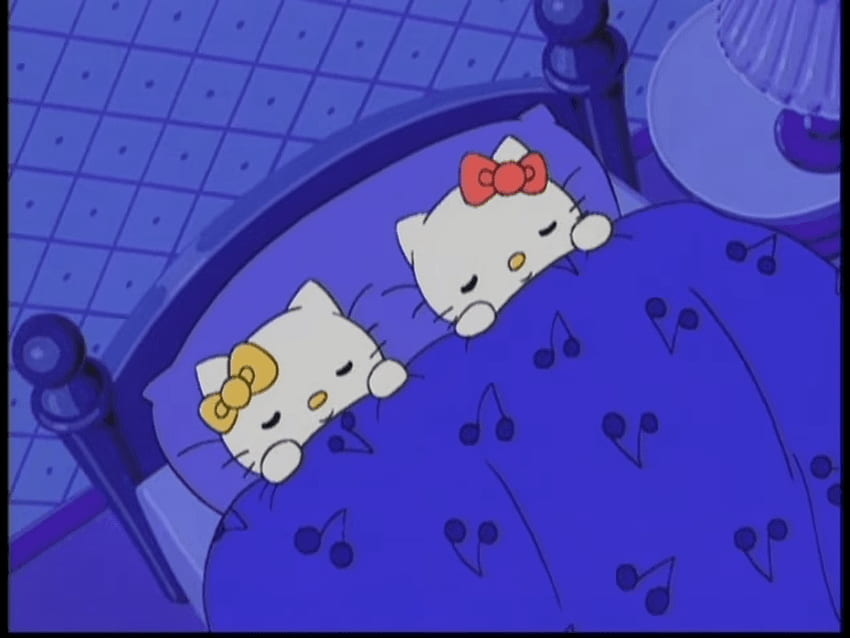 ベッドで寝ているキティとミミー.png, ねむっこにゃご 高画質の壁紙